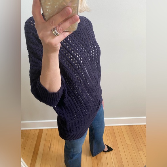 Navy soft asymmetrical open knit sweater by Cupcakes and Cashmere - Picture 13 of 14